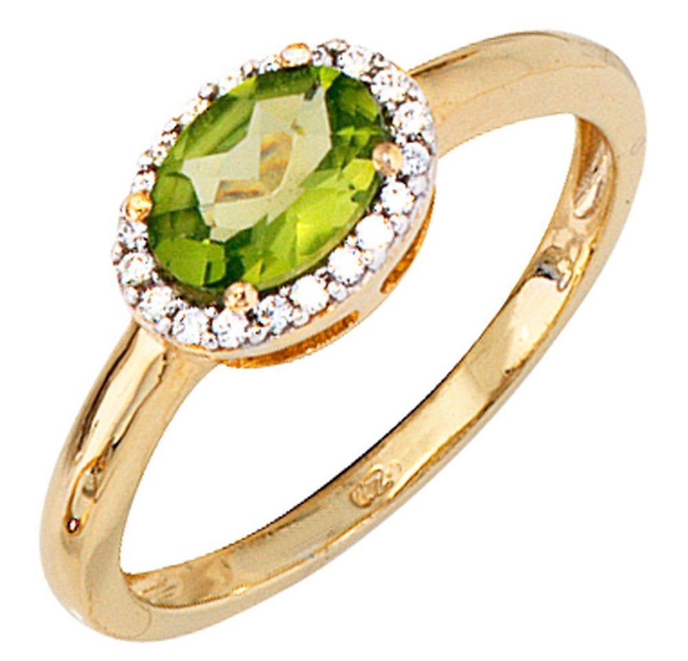 Schmuck Krone Diamantring Ring Peridot & 20 Diamanten Brillanten 585 Gold Gelbgold, Gold 585 von Schmuck Krone