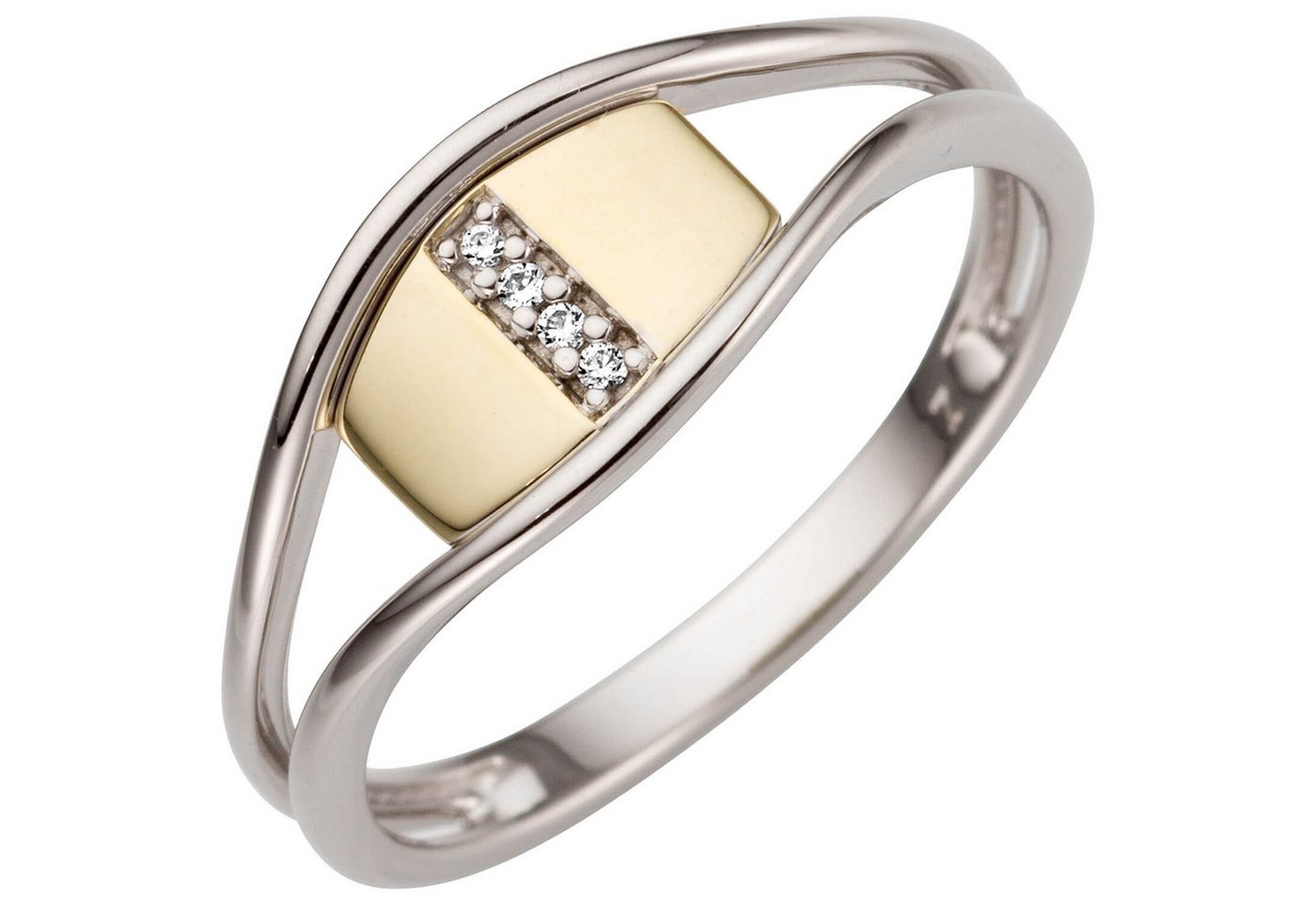 Schmuck Krone Diamantring Ring aus 585 Gold bicolor mit 4 Brillanten, Gold 585 von Schmuck Krone