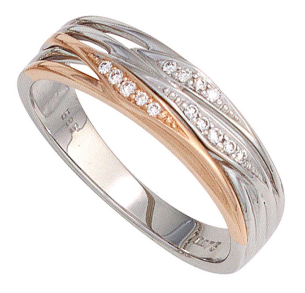 Schmuck Krone Diamantring Ring mit 14 Brillanten, 585 Gold weiß/rot bicolor, Gold 585 von Schmuck Krone