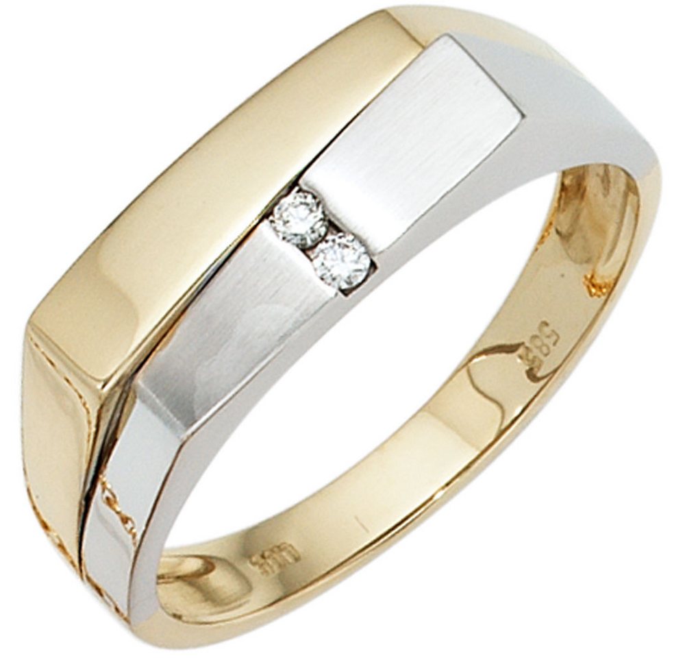 Schmuck Krone Diamantring Ring mit 2 Brillanten 585 Gelbgold Weißgold, Gold 585 von Schmuck Krone