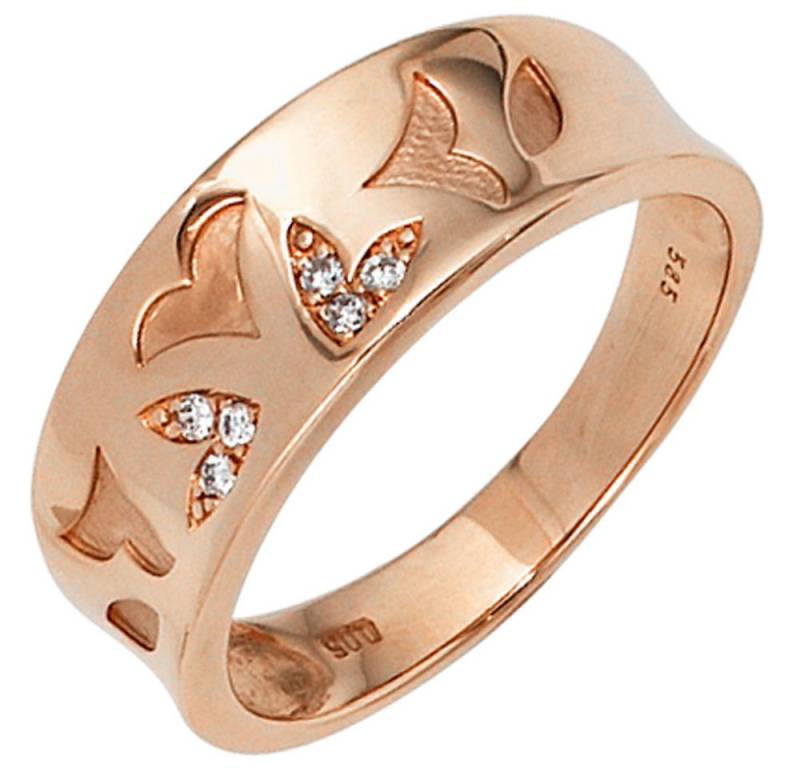Schmuck Krone Diamantring Ring mit 6 Brillanten Blätter 585 Rotgold, Gold 585 von Schmuck Krone