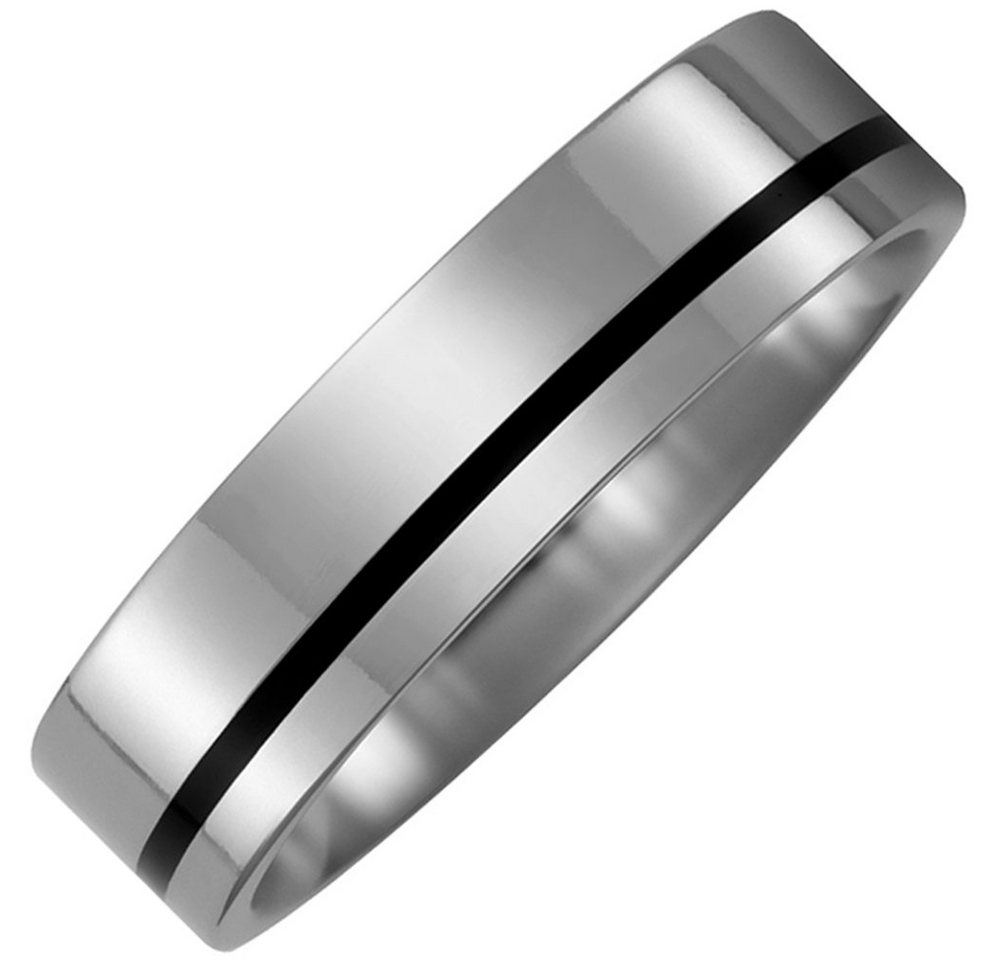 Schmuck Krone Fingerring Partner-Ring Fingerring Titan mit Keramik-Streifen schwarz Fingerschmuck bicolor von Schmuck Krone