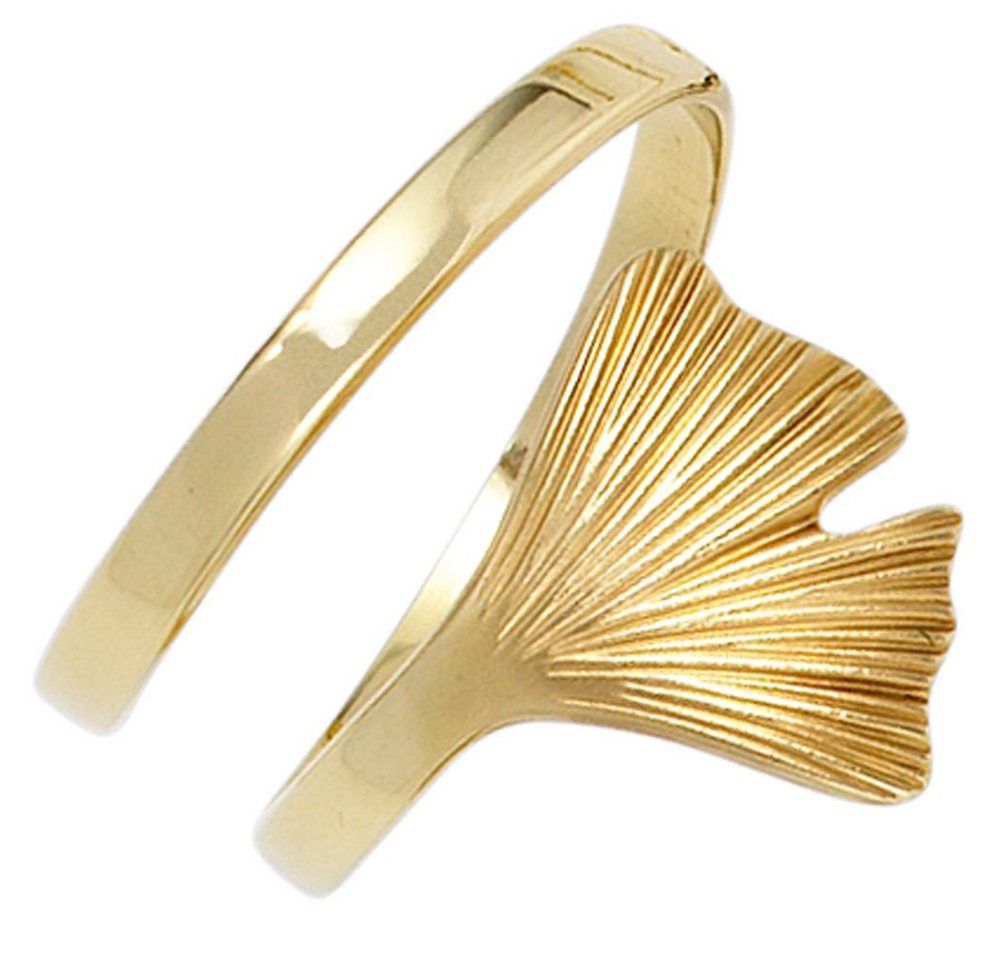 Schmuck Krone Fingerring Ring Damenring Ginko Ginkoblatt aus 375 Gold Gelbgold teilmattiert, Gold 375 von Schmuck Krone