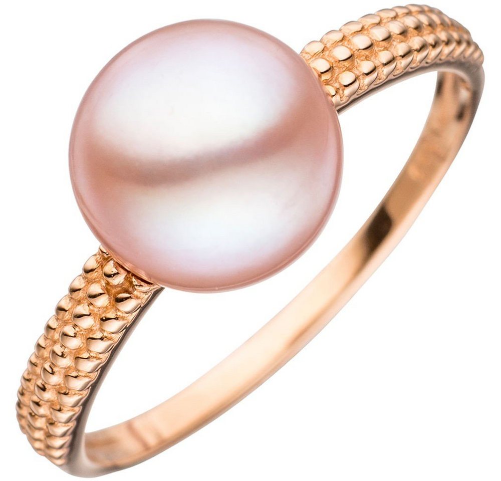 Schmuck Krone Fingerring Ring Damenring Perlenring mit Süßwasser-Zuchtperle rosa 585 Gold Rotgold Damen, Gold 585 von Schmuck Krone