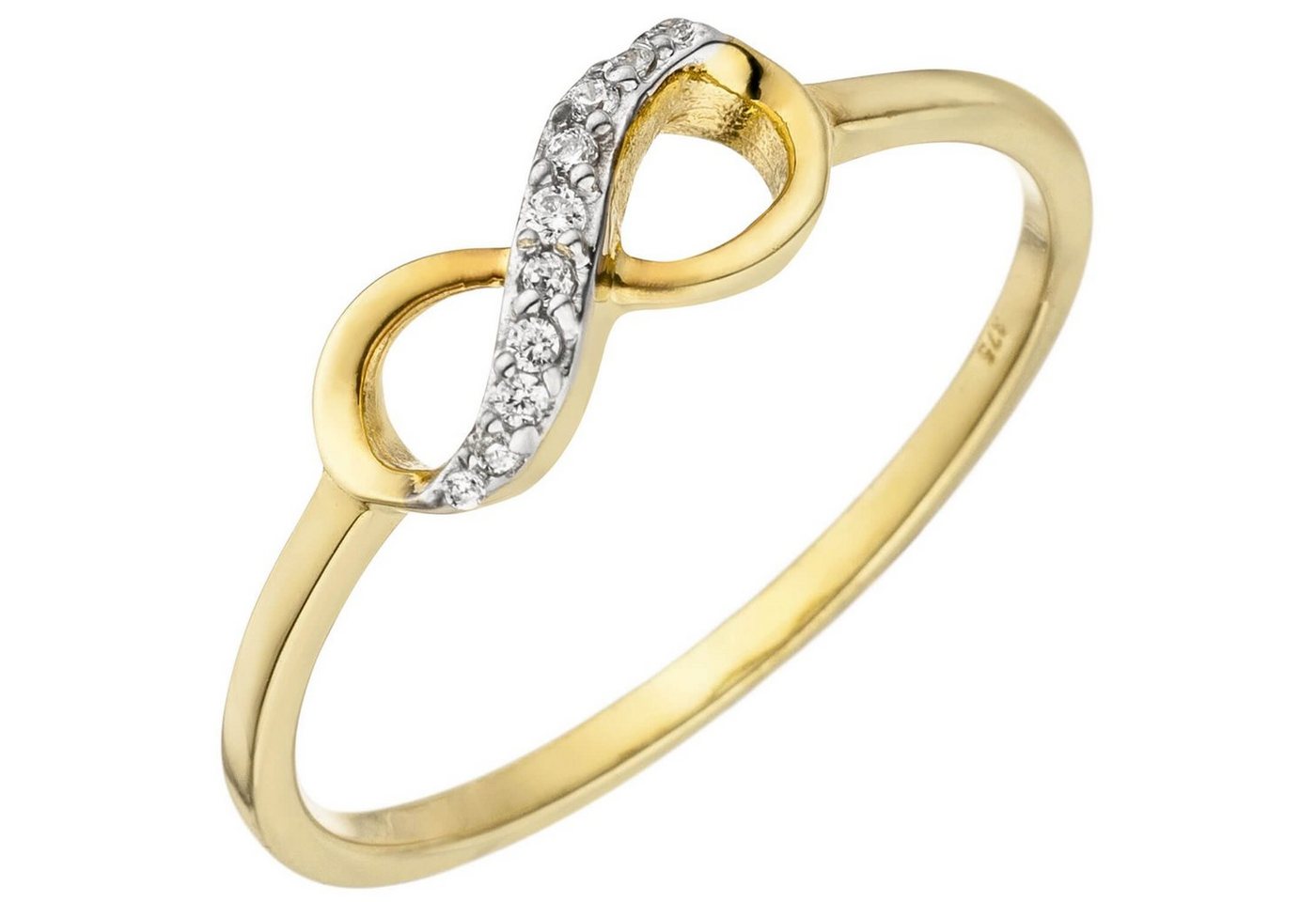 Schmuck Krone Fingerring Ring Damenring Unendlichkeit 8 Infinity mit weißen Zirkonia, 375 Gold Gelbgold, Gold 375 von Schmuck Krone