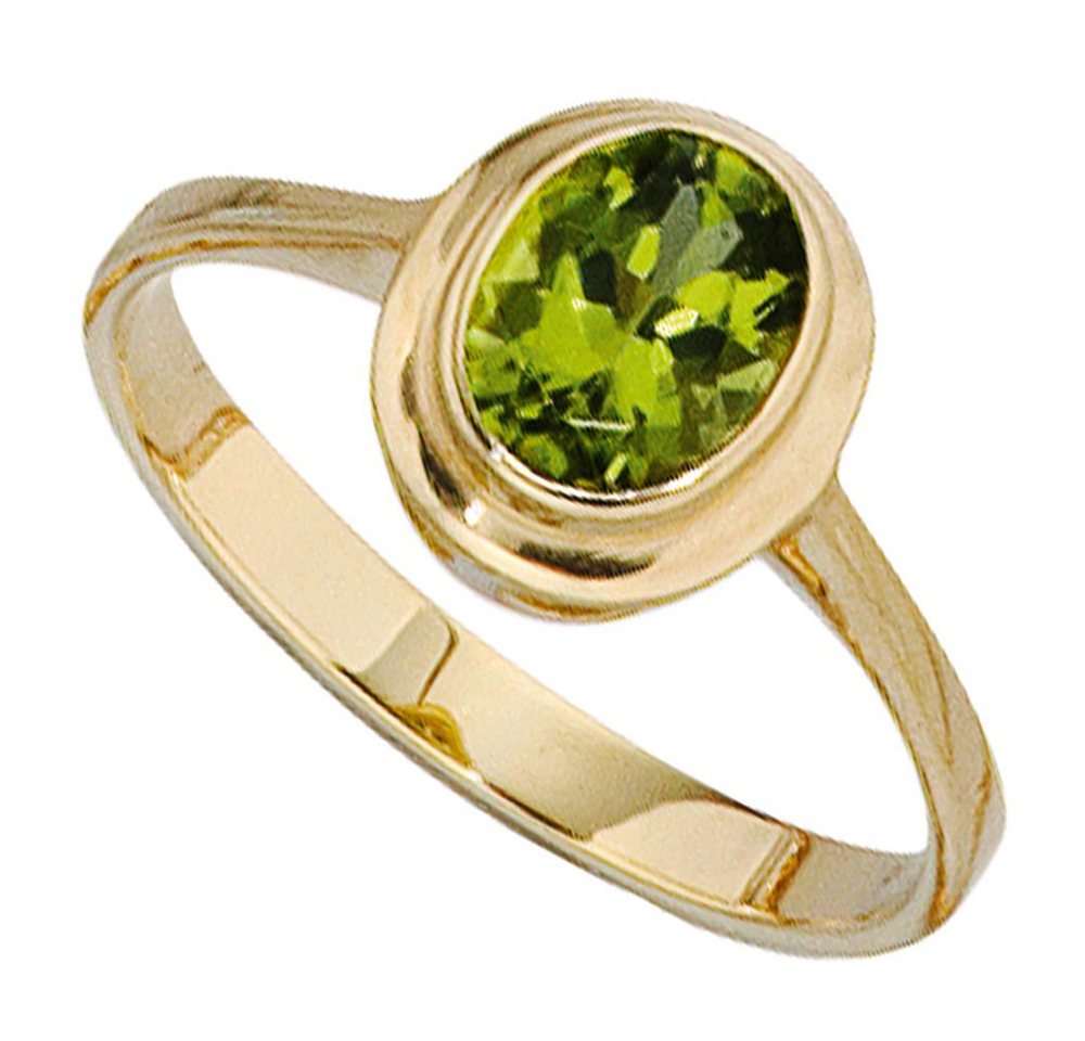 Schmuck Krone Fingerring Ring Damenring aus 585 Gold Gelbgold mit Peridot grün Fingerschmuck, Gold 585 von Schmuck Krone
