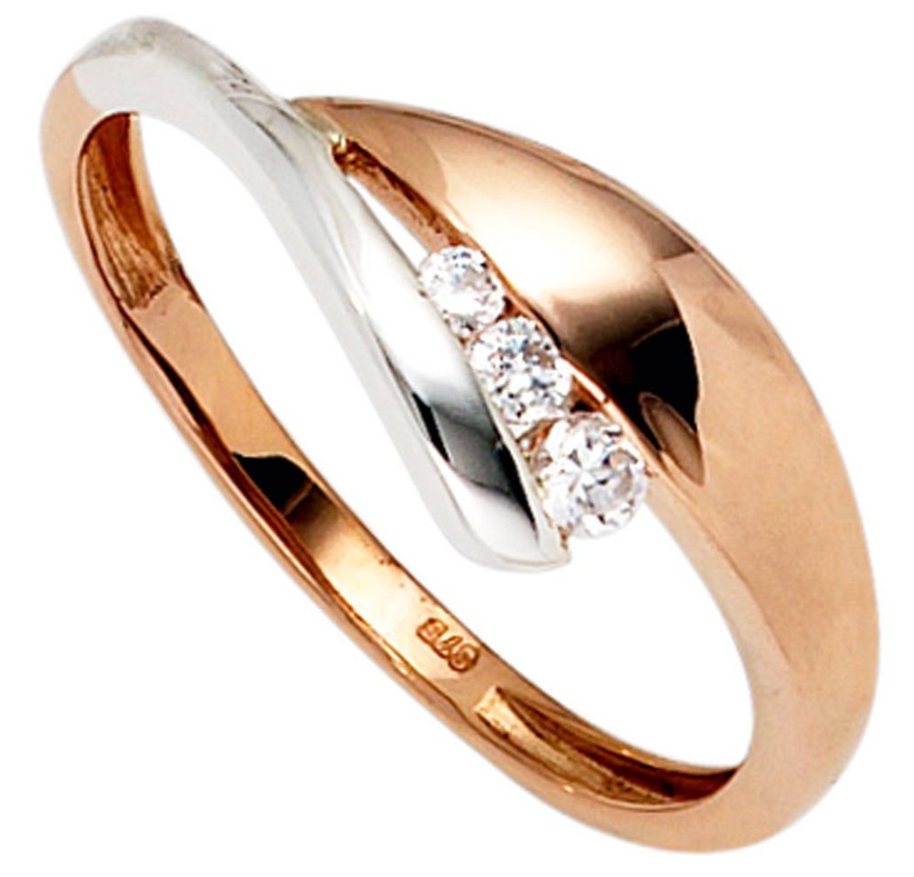 Schmuck Krone Fingerring Ring Damenring mit 3 Zirkonia 375 Gold Rotgold Weißgold bicolor, Gold 375 von Schmuck Krone