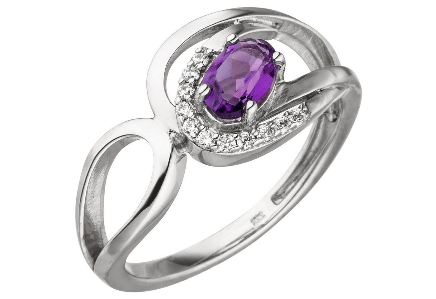 Schmuck Krone Fingerring Ring Damenring mit Amethyst lila violett 11 Zirkonia 333 Gold Weißgold B: 9,9mm, Gold 333 von Schmuck Krone