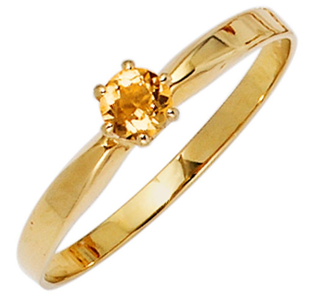 Schmuck Krone Fingerring Ring Damenring mit Citrin gelb-orange & 585 Gold Gelbgold schlicht, Gold 585 von Schmuck Krone