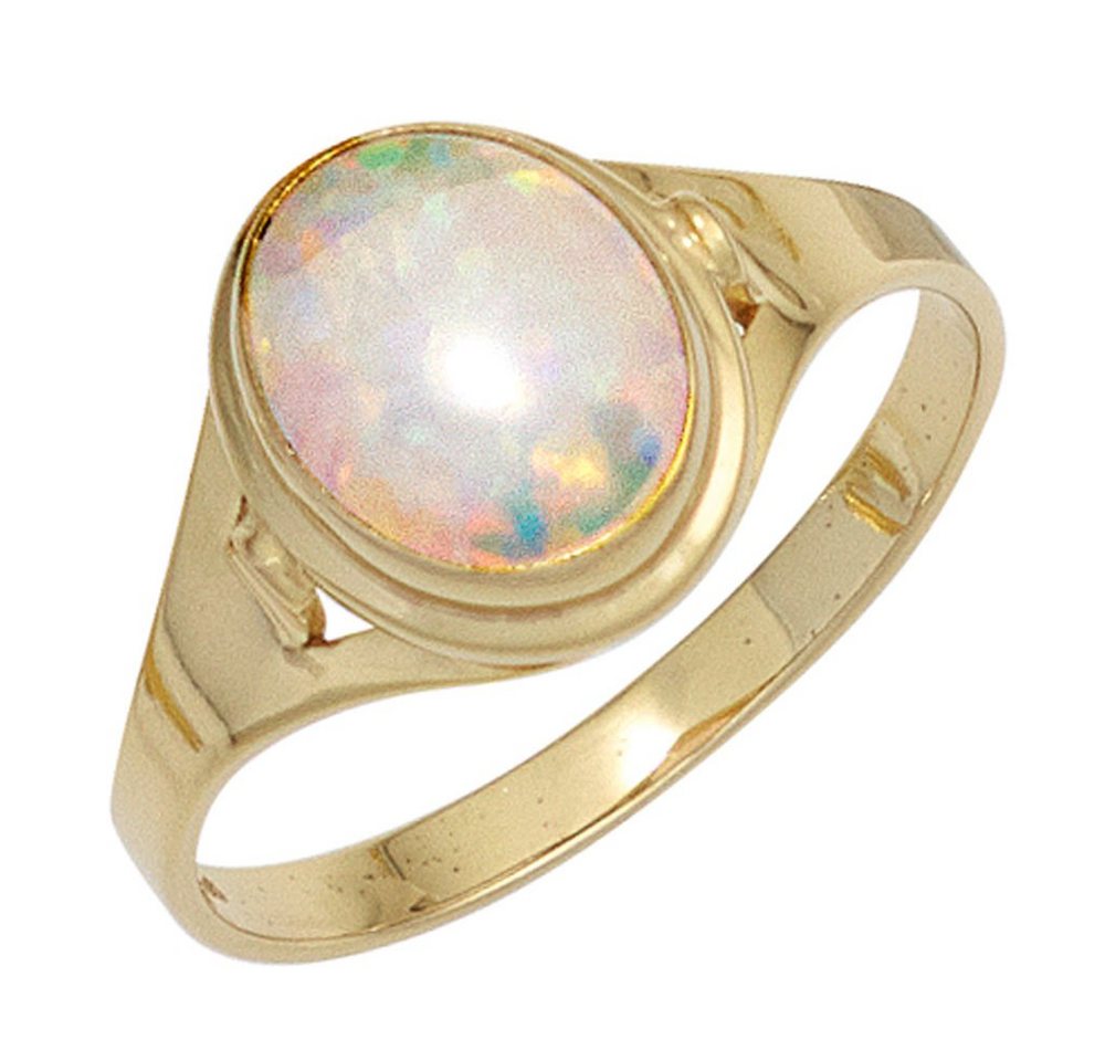 Schmuck Krone Fingerring Ring Damenring mit Opal oval 333 Gold Gelbgold Opalring Goldring Fingerring, Gold 333 von Schmuck Krone