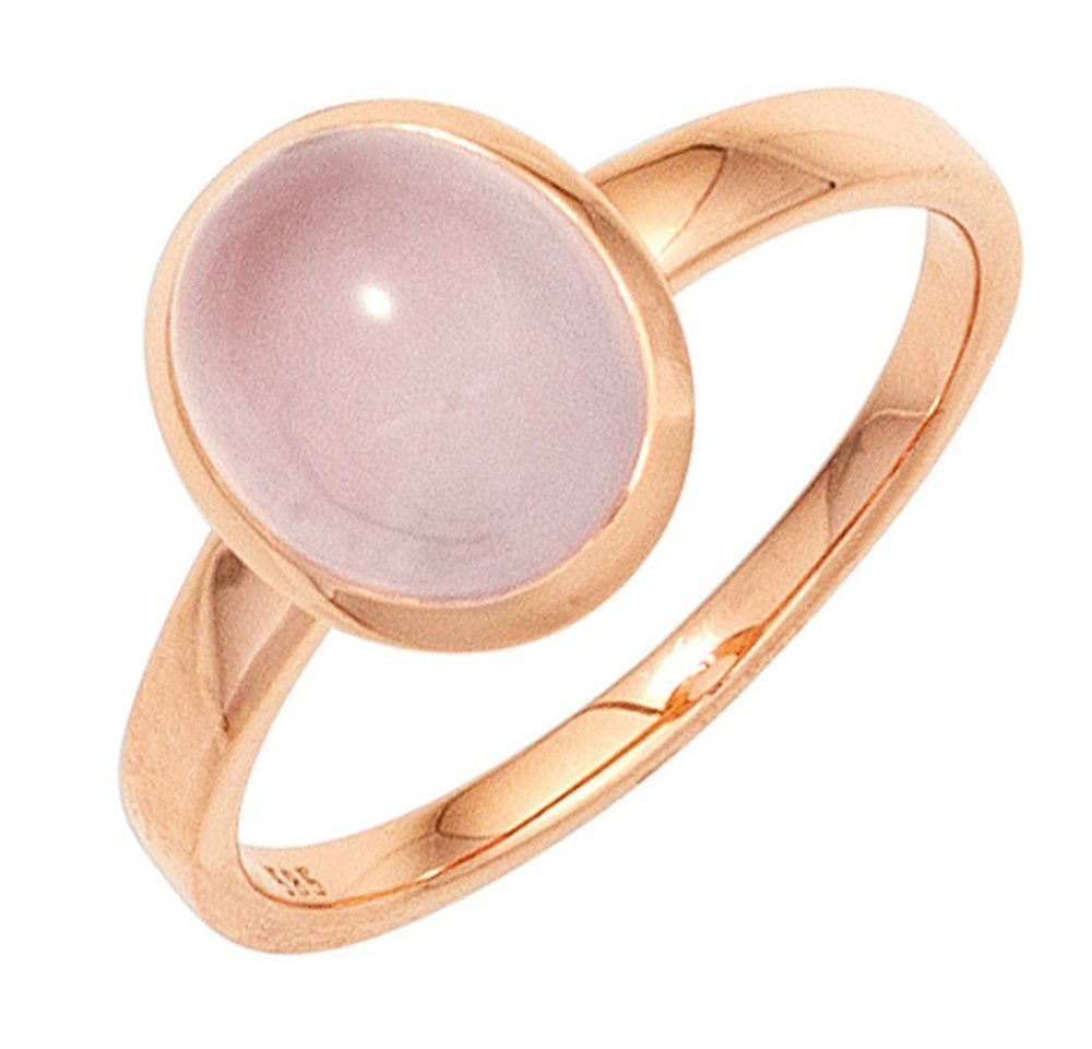 Schmuck Krone Fingerring Ring Damenring mit Rosenquarz oval rosa 585 Gold Rotgold Edelsteinring, Gold 585 von Schmuck Krone