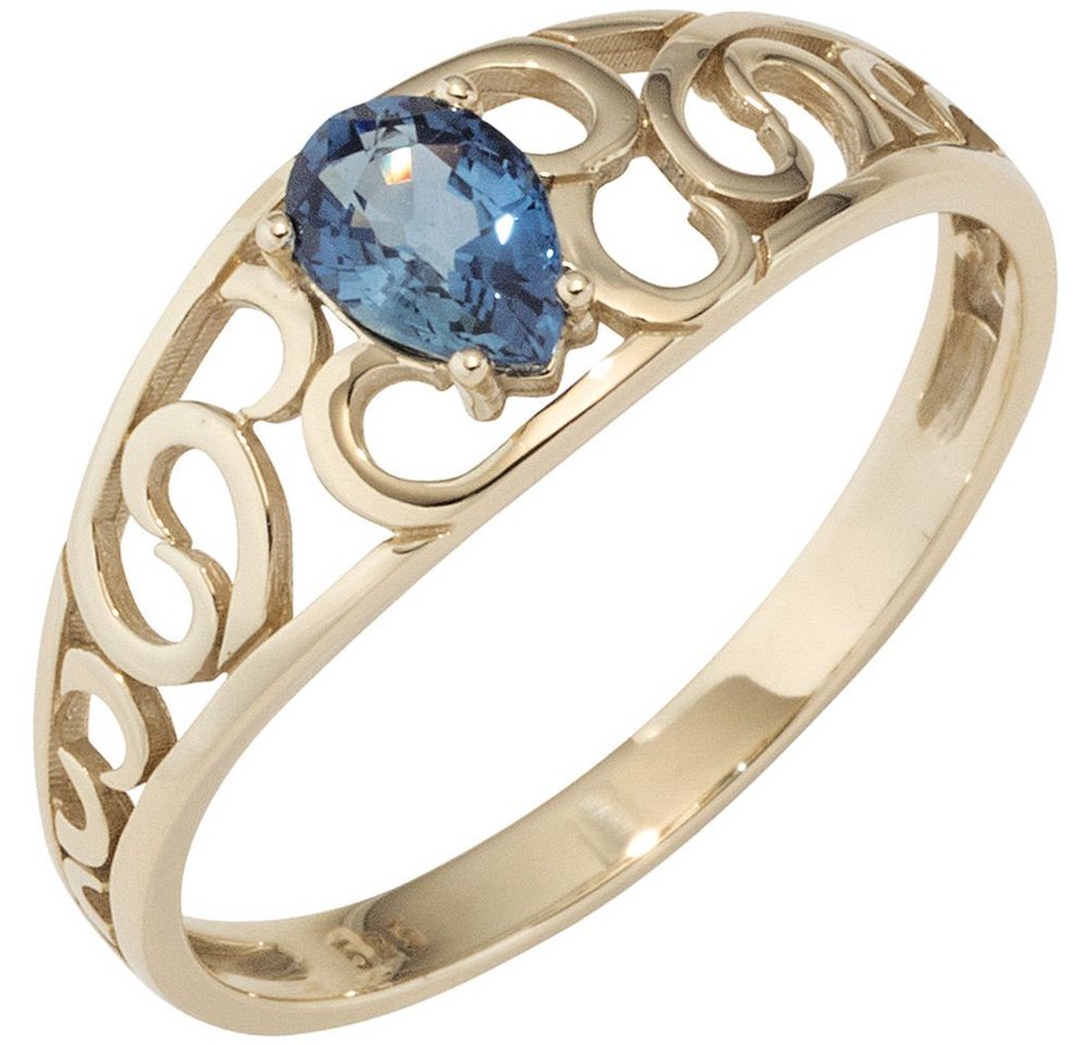 Schmuck Krone Fingerring Ring Damenring mit Saphir Safir blau 585 Gold Gelbgold Fingerring mit Muster, Gold 585 von Schmuck Krone