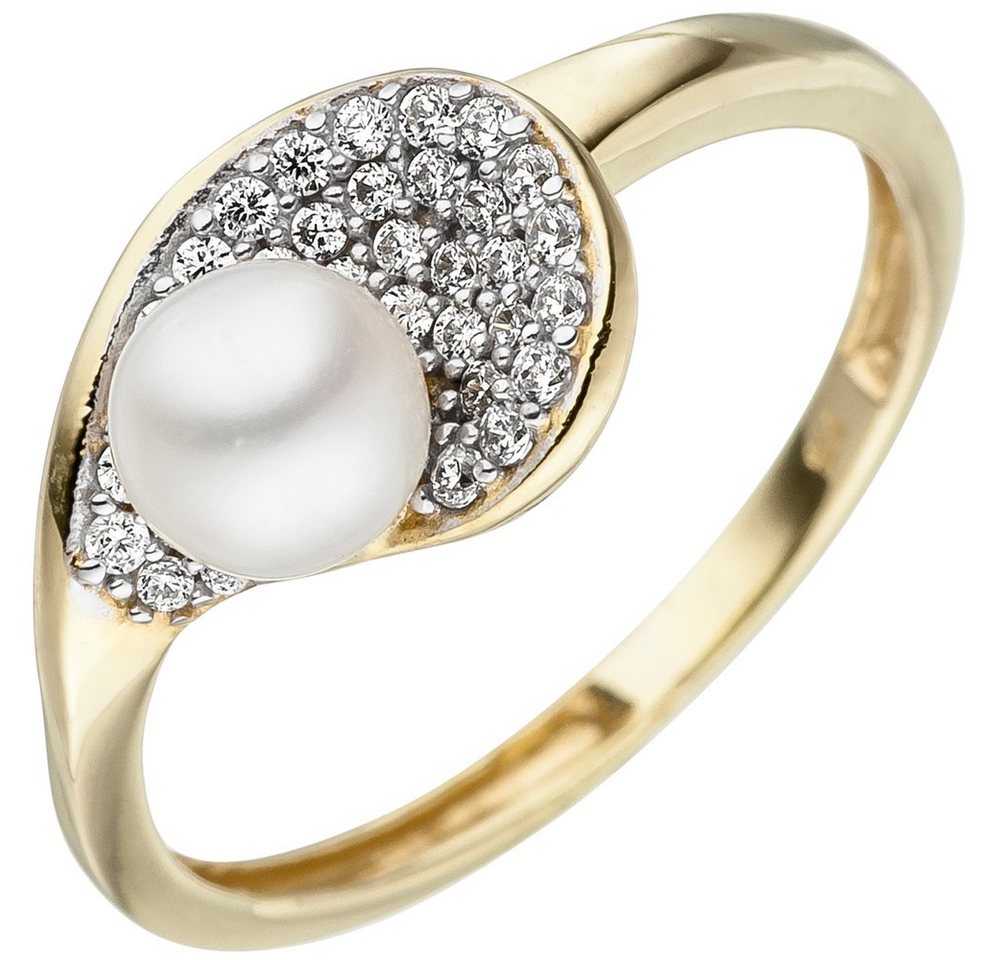 Schmuck Krone Goldring Ring mit Süßwasser-Perle & Zirkonia weiß, 375 Gold, Gold 375 Schmuck Krone Goldring Ring mit Süßwasser-Perle & Zirkonia weiß, 375 Gold, Gold 375 von Schmuck Krone