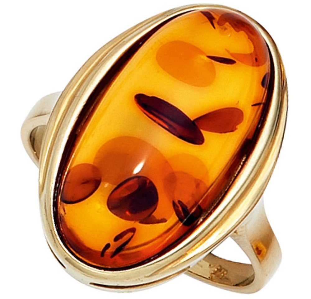 Schmuck Krone Fingerring Ring Damenring mit echtem Bernstein orange-braun 375 Gold Gelbgold, Gold 375 von Schmuck Krone