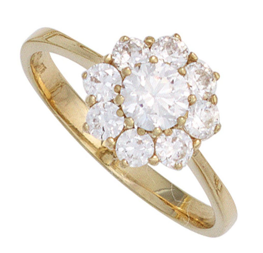 Schmuck Krone Fingerring Ring Damenring weiße Zirkonia in Form einer Blume 375 Gold Gelbgold, Gold 375 von Schmuck Krone