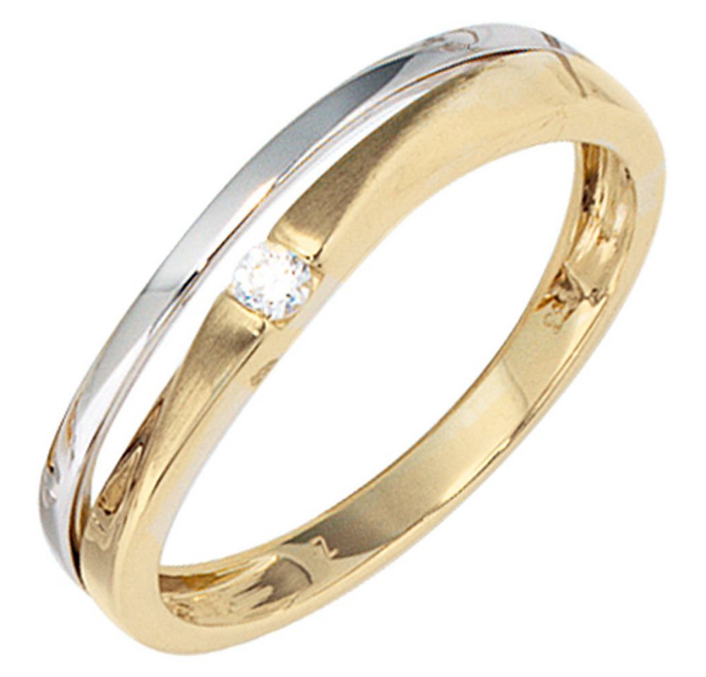 Schmuck Krone Fingerring Ring Goldring Damenring Zirkonia 333 Gold teilmattiert gelb/weiß, Gold 333 von Schmuck Krone