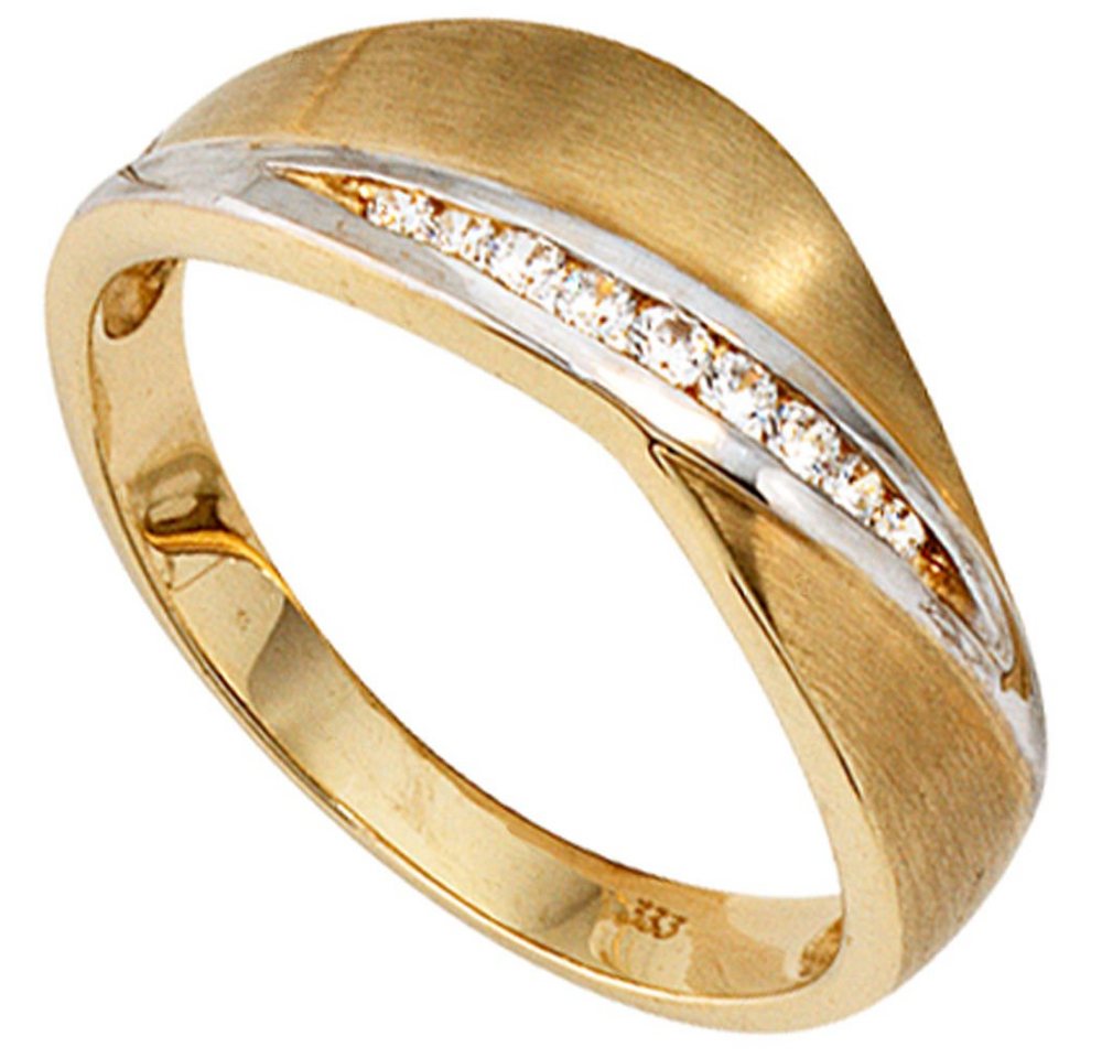 Schmuck Krone Fingerring Ring Goldring Damenring mit 9 Zirkonia 333 Gold Gelbgold teilmattiert, Gold 333 von Schmuck Krone