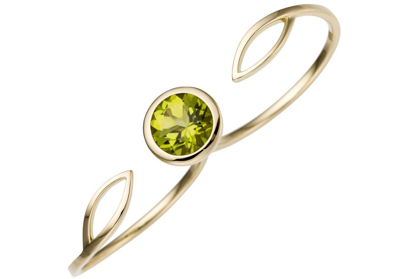 Schmuck Krone Fingerring Ring Wrap Damenring für zwei Finger mit grünem Peridot, rund, 585 Gold Gelbgold, Gold 585 von Schmuck Krone