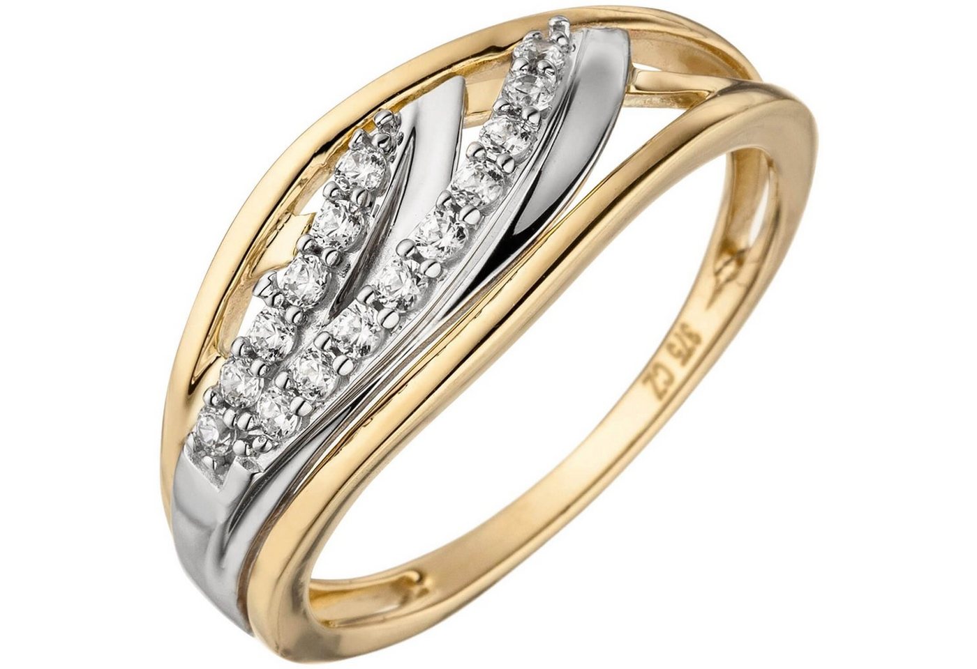 Schmuck Krone Fingerring Ring eleganter Damenring mit weißen Zirkonia 375 Gold Gelbgold Fingerschmuck, Gold 375 von Schmuck Krone