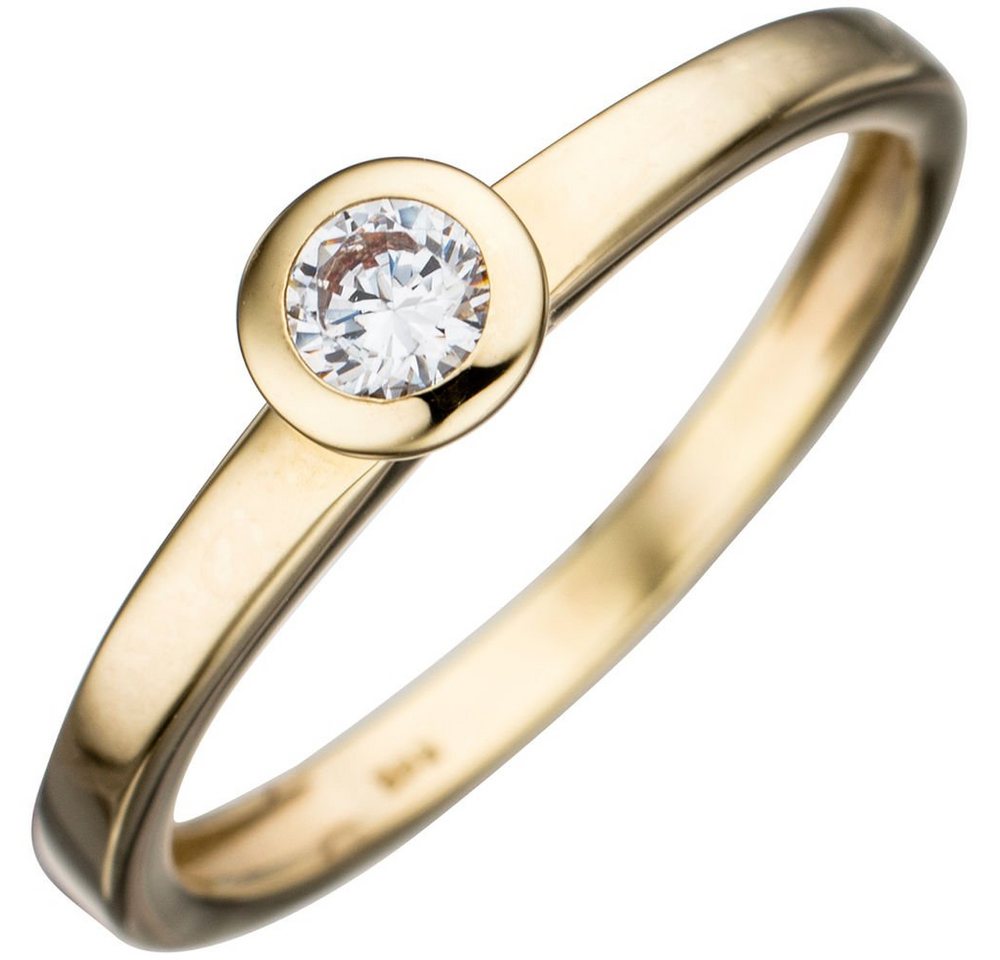 Schmuck Krone Fingerring Solitär Ring Damenring aus 333 Gold Gelbgold Zirkonia weiß Goldring, Gold 333 von Schmuck Krone