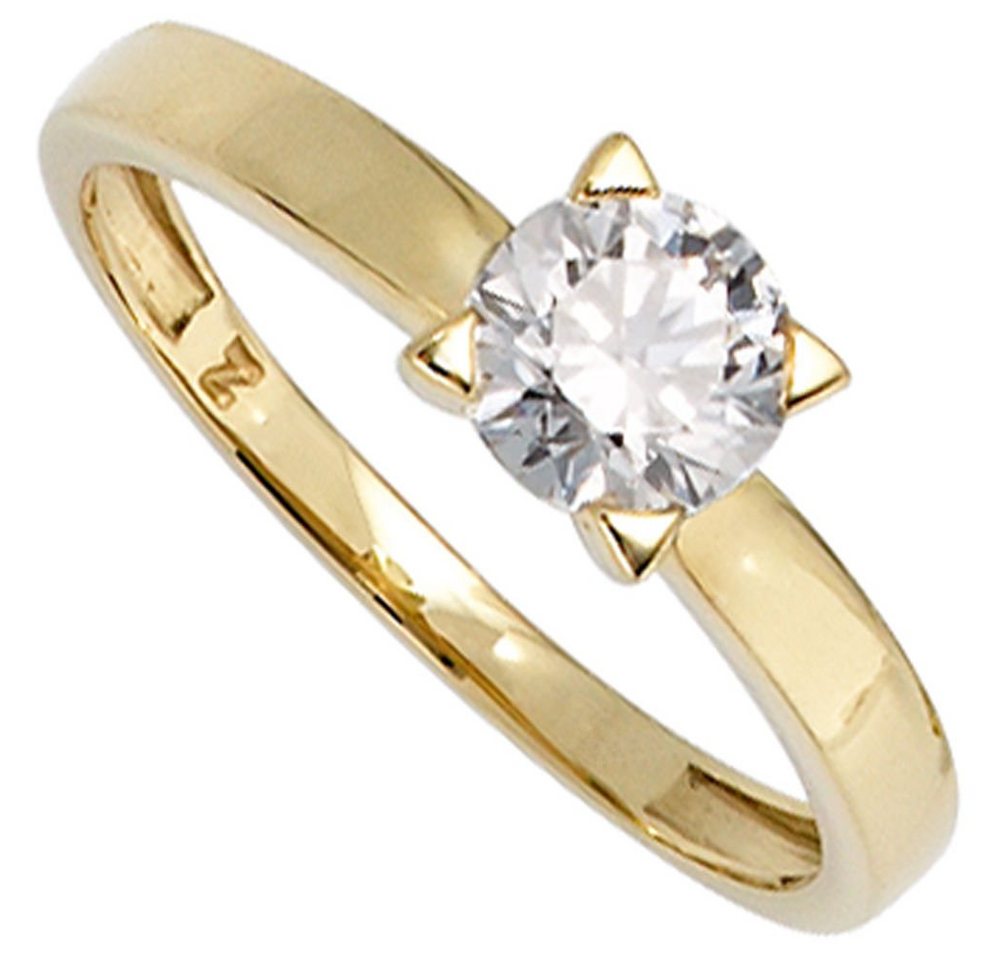 Schmuck Krone Fingerring Solitär Ring Damenring mit Zirkonia 333 Gold Gelbgold Fingerschmuck, Gold 333 von Schmuck Krone