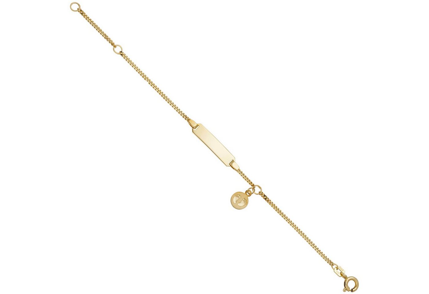 Schmuck Krone Goldarmband Armband 1,4mm Panzerkette Schildband mit Anhänger Füße 333 Gold Gelbgold, 14cm, Gold 333 von Schmuck Krone