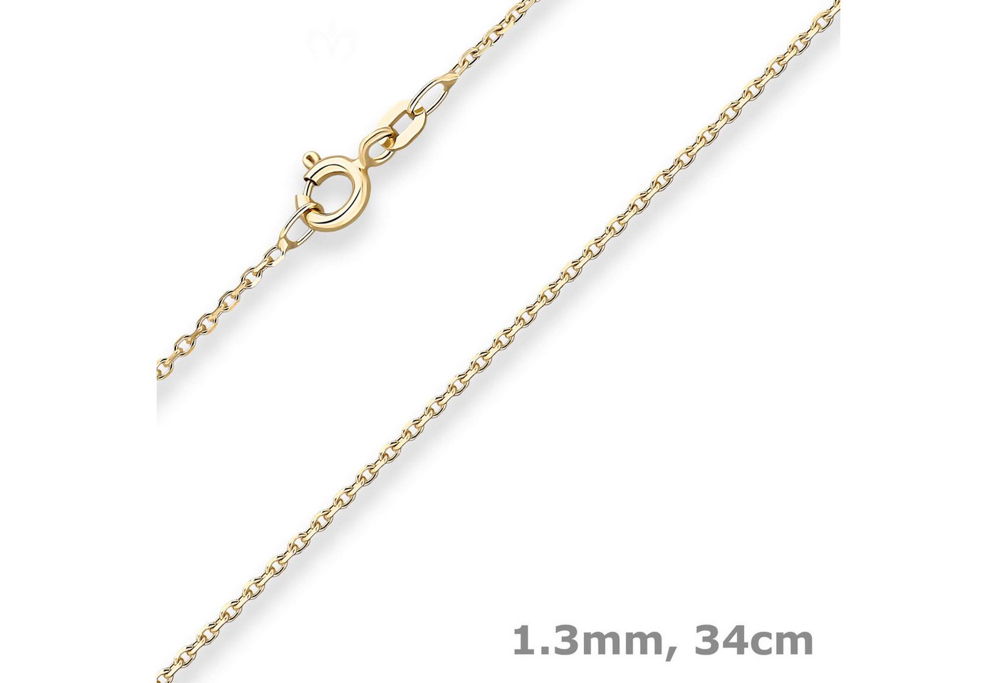 Schmuck Krone Goldkette 1,3mm Ankerkette diamantiert aus 375 Gelbgold 34cm, Gold 375 von Schmuck Krone
