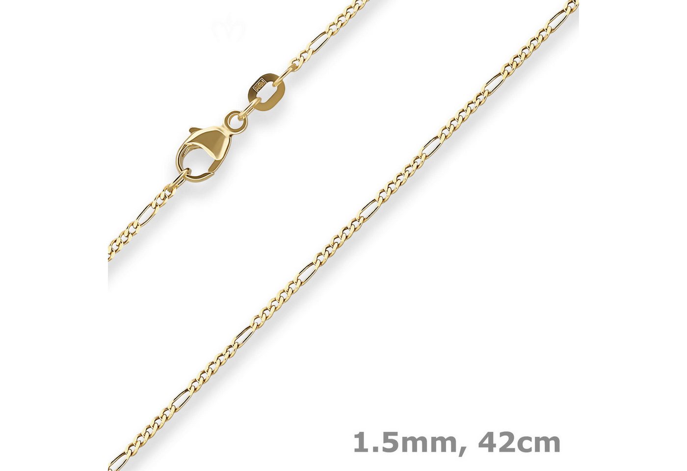 Schmuck Krone Goldkette 1,5mm Figarokette diamantiert aus 585 Gelbgold 42cm, Gold 585 Schmuck Krone Goldkette 1,5mm Figarokette diamantiert aus 585 Gelbgold 42cm, Gold 585 von Schmuck Krone