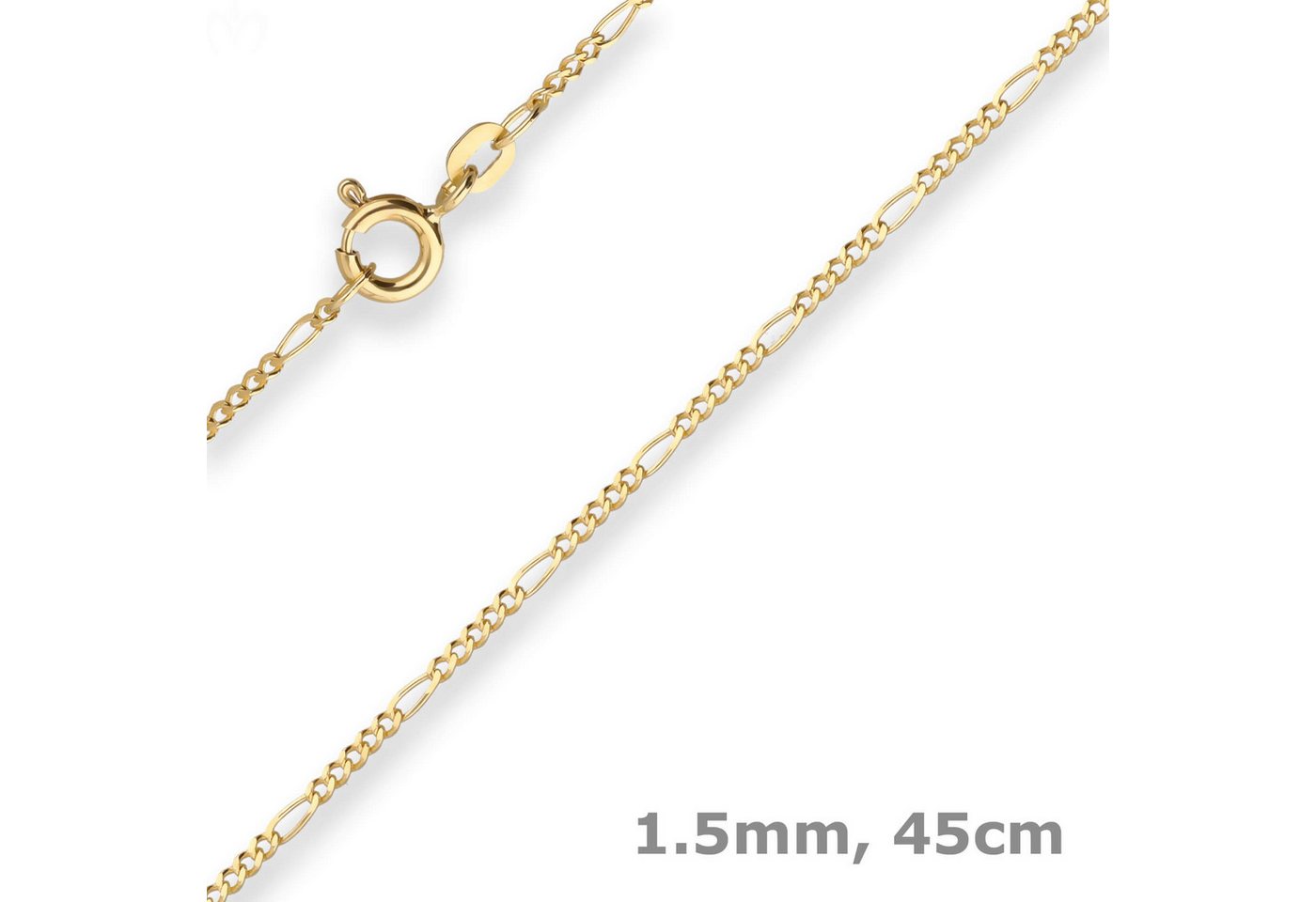 Schmuck Krone Goldkette 1,5mm Figarokette diamantiert aus 585 Gelbgold 45cm, Gold 585 Schmuck Krone Goldkette 1,5mm Figarokette diamantiert aus 585 Gelbgold 45cm, Gold 585 von Schmuck Krone