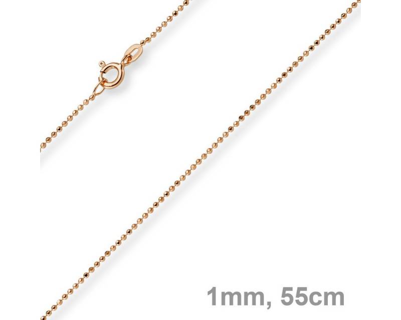 Schmuck Krone Goldkette 1mm Kugelkette diamantiert, 585 Rotgold, 55cm, Gold 585 von Schmuck Krone