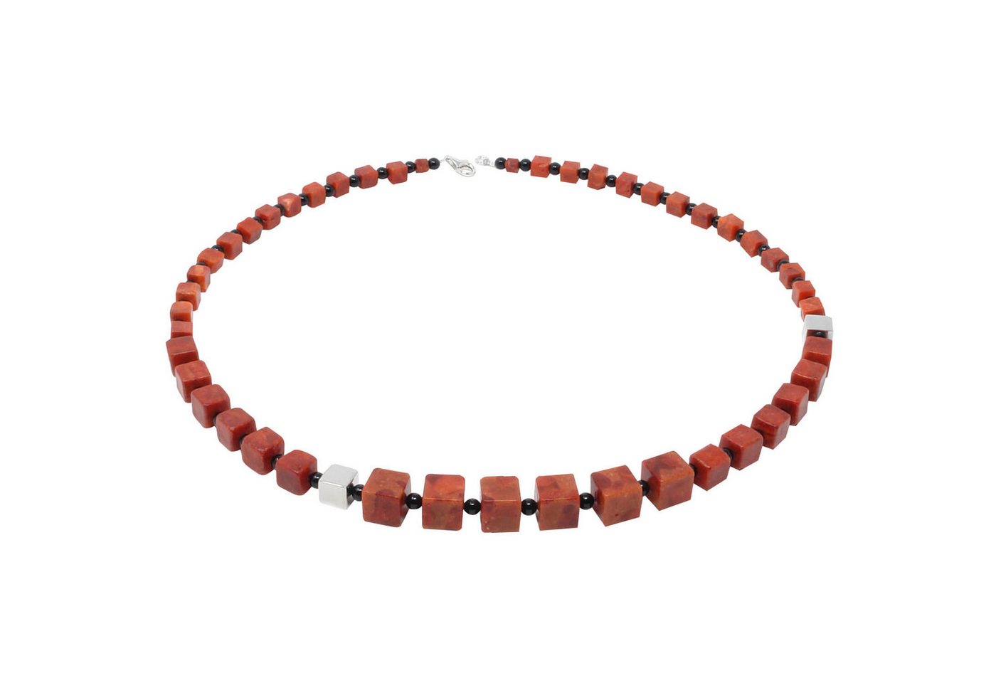 Schmuck Krone Collier Asymmetrische Kette, Koralle, Onyx & 925 Silber, Silber 925 von Schmuck Krone