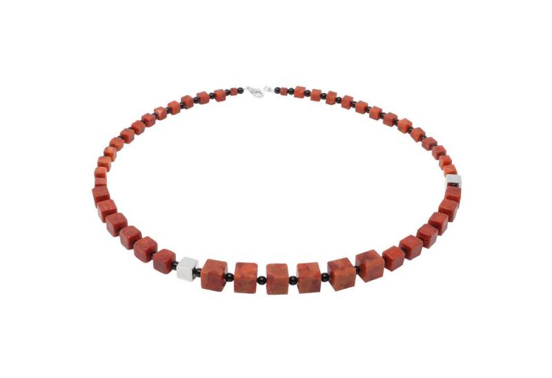 Schmuck Krone Collier Asymmetrische Kette, Koralle, Onyx & 925 Silber, Silber 925 von Schmuck Krone