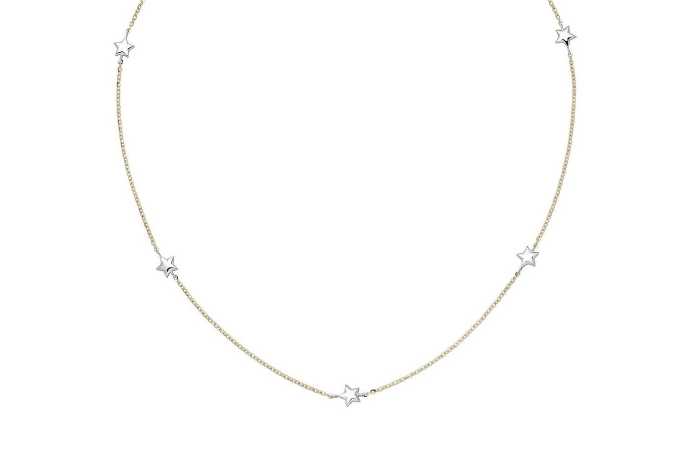 Schmuck Krone Goldkette Halskette Collier Sterne 375 Gelbgold & Weißgold Rundankerkette 38-43cm bicolor von Schmuck Krone