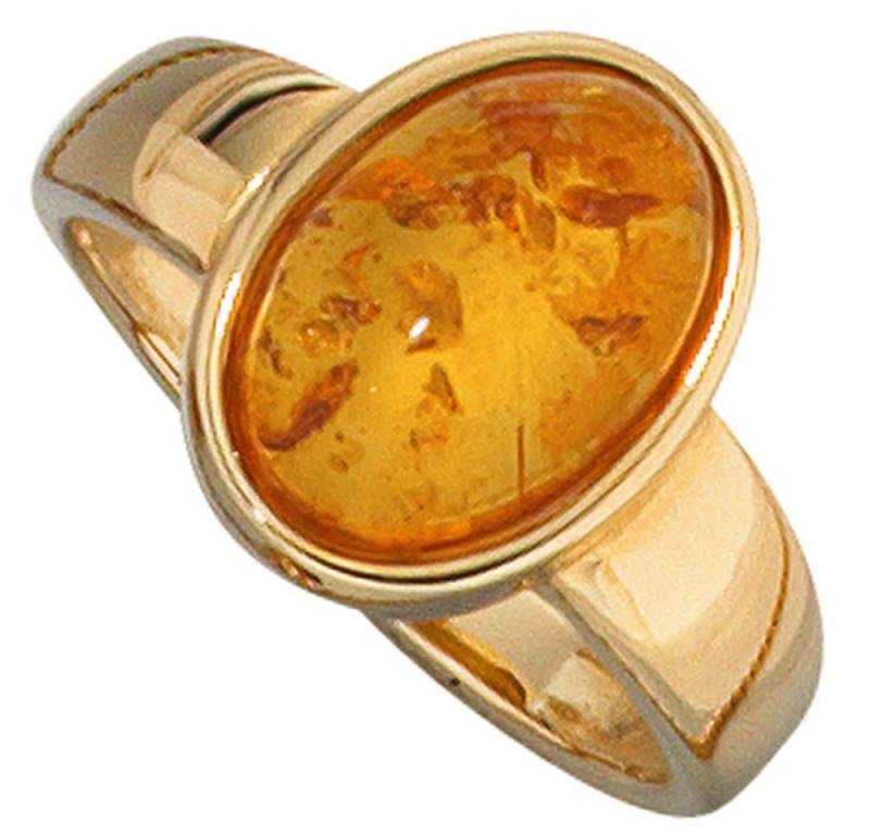 Schmuck Krone Goldring Damenring aus 585 Gold, mit Bernstein, Gold 585 von Schmuck Krone