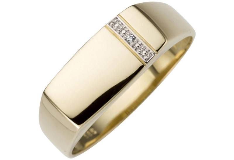 Schmuck Krone Goldring Herren Ring aus 585 Gelbgold mit Brillant flach, Gold 585 von Schmuck Krone