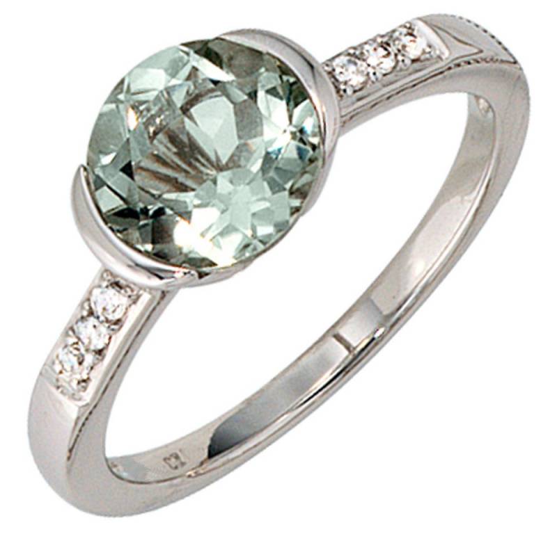 Schmuck Krone Goldring Ring Amethyst & 6 Brillanten, 585 Weißgold, Gold 585 von Schmuck Krone