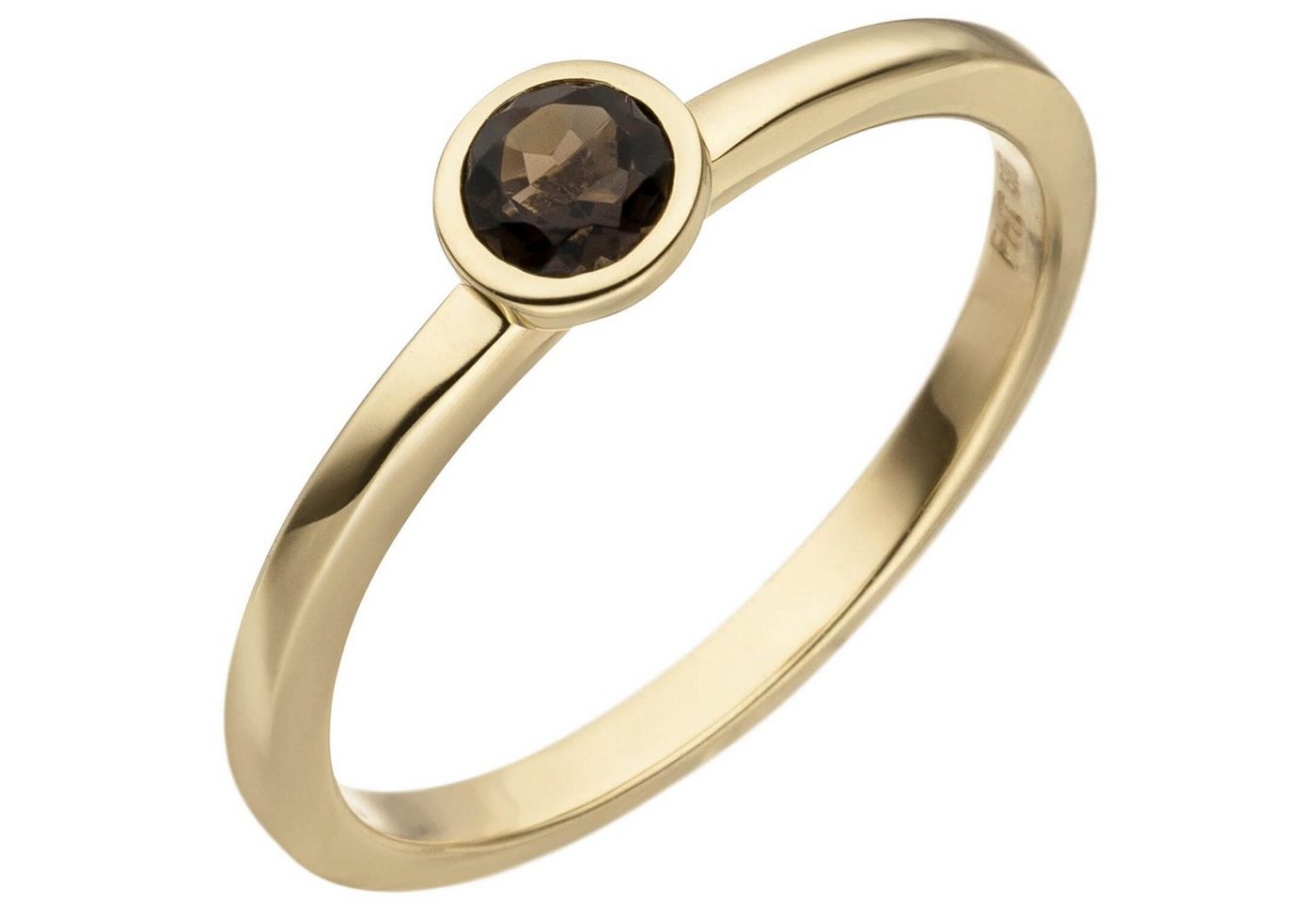 Schmuck Krone Goldring Ring Solitär Rauchquarz, rund, 585 Gelbgold, Gold 585 von Schmuck Krone