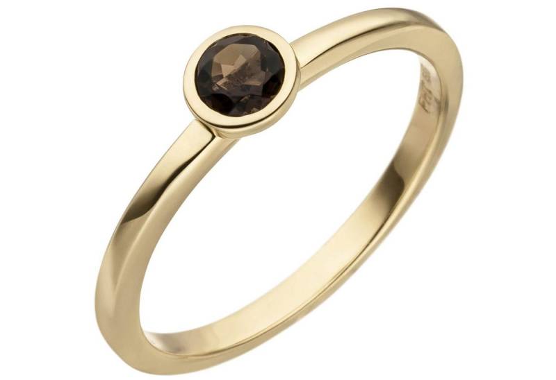Schmuck Krone Goldring Ring Solitär Rauchquarz, rund, 585 Gelbgold, Gold 585 von Schmuck Krone
