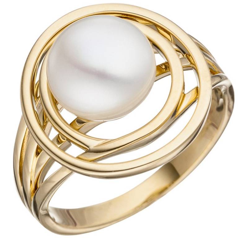 Schmuck Krone Goldring Ring mit Süßwasser Zuchtperle weiß, 585 Gelbgold, Gold 585 von Schmuck Krone
