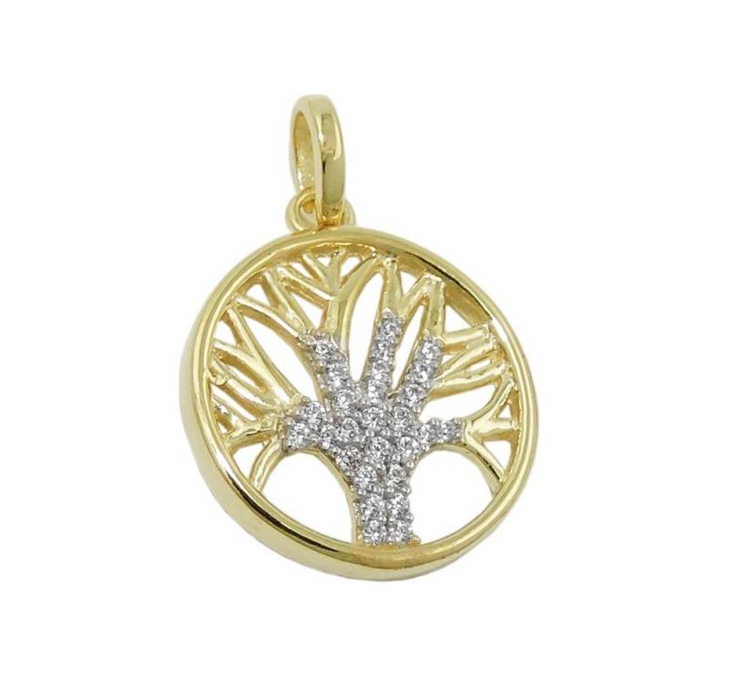 Schmuck Krone Kettenanhänger Anhänger, 15mm Baum des Lebens Lebensbaum mit weißen Zirkonia, 375 Gold Gelbgold, Gold 375 von Schmuck Krone