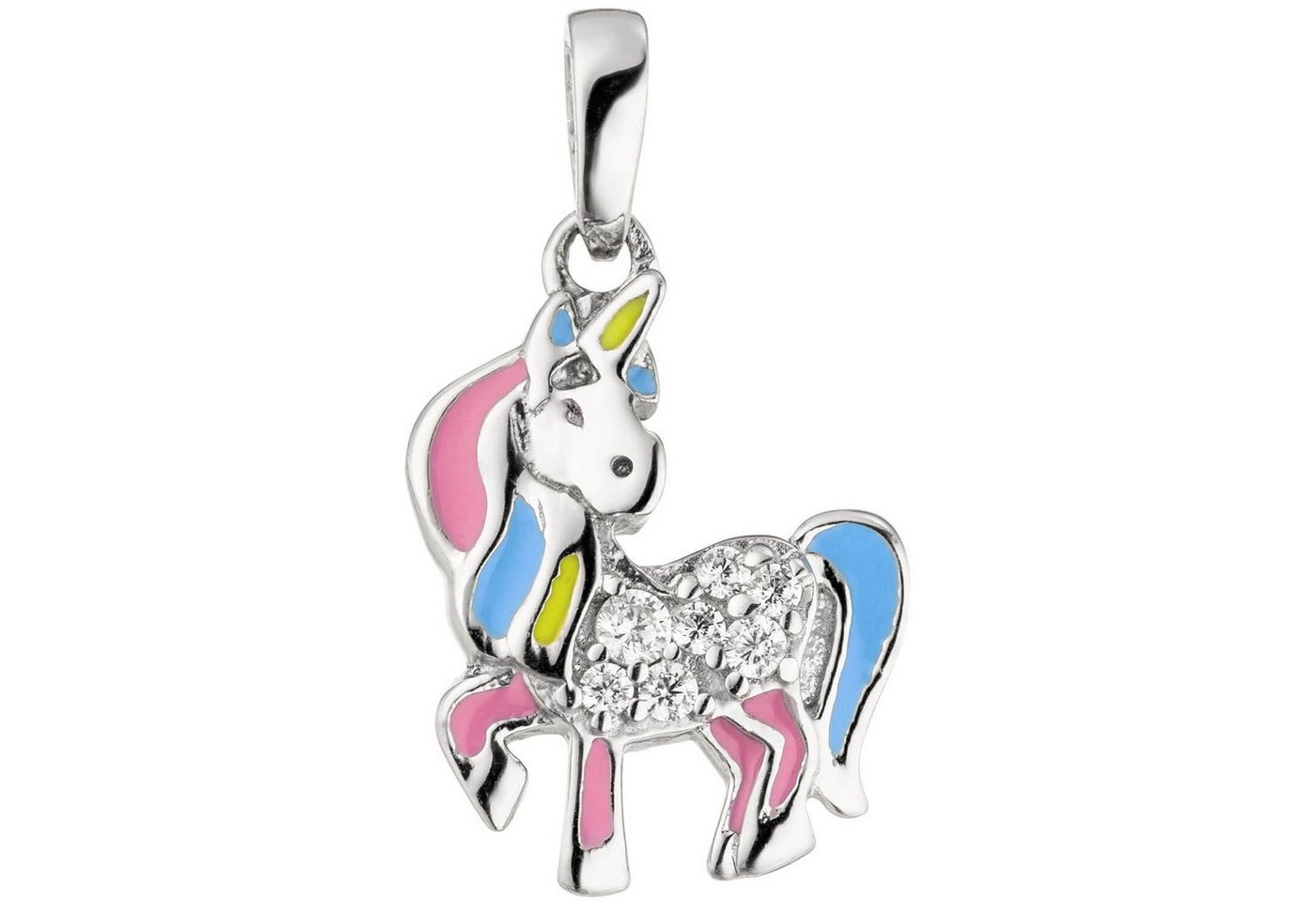 Schmuck Krone Kettenanhänger Anhänger, Einhorn mit weißen Zirkonia, lila grün blauen Lackeinlagen 925 Silber, Silber 925 von Schmuck Krone