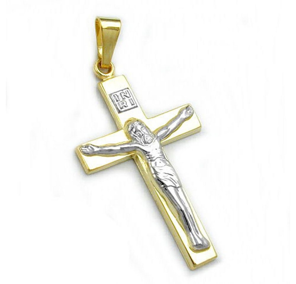 Schmuck Krone Kettenanhänger Anhänger, Jesuskreuz bicolor, 9Kt Gold, Gold 375 Schmuck Krone Kettenanhänger Anhänger, Jesuskreuz bicolor, 9Kt Gold, Gold 375 von Schmuck Krone