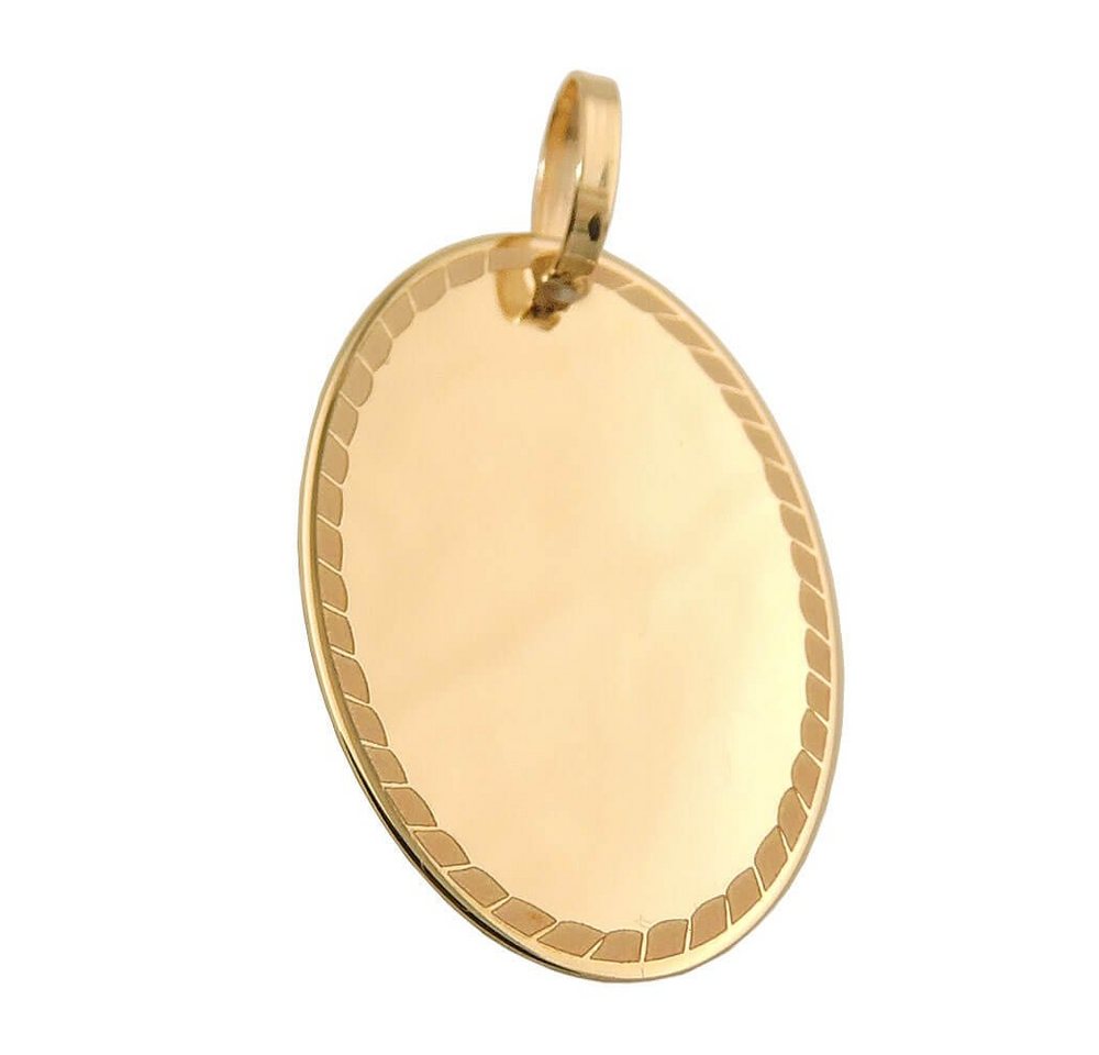 Schmuck Krone Kettenanhänger Anhänger 19x13mm Gravurplatte oval mit Rand 9Kt 375 Gold, Gold 375 Schmuck Krone Kettenanhänger Anhänger 19x13mm Gravurplatte oval mit Rand 9Kt 375 Gold, Gold 375 von Schmuck Krone