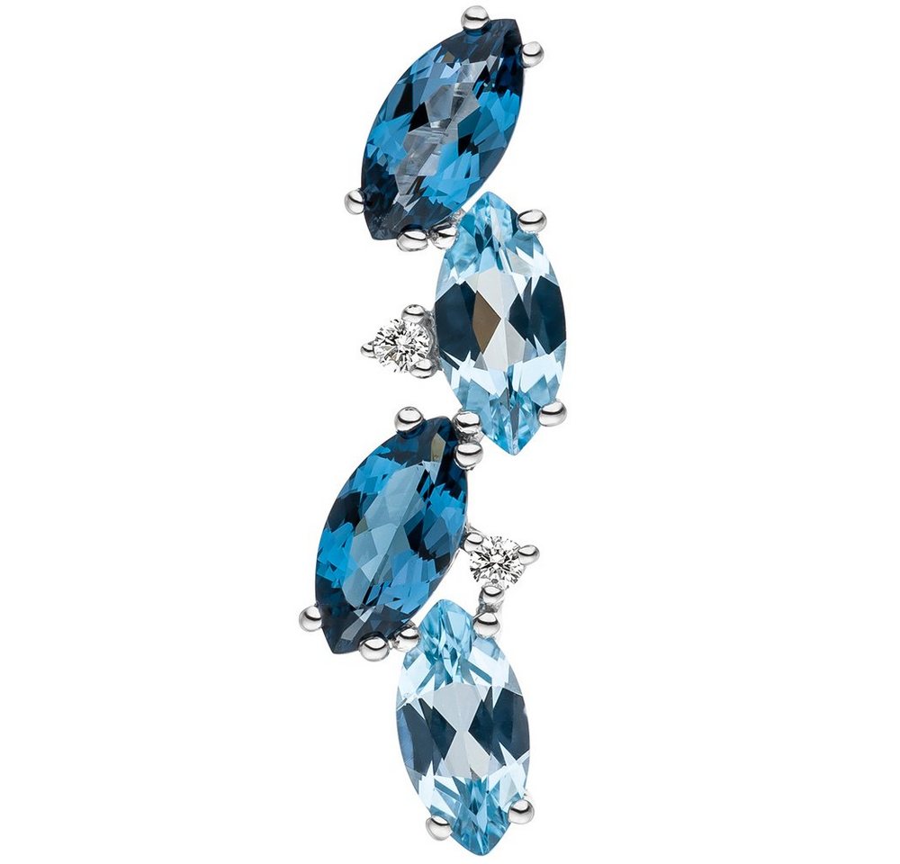 Schmuck Krone Kettenanhänger Anhänger 4 Blautopase blau spitzoval 2 Diamanten Brillanten 585 Gold Weißgold, Gold 585 von Schmuck Krone