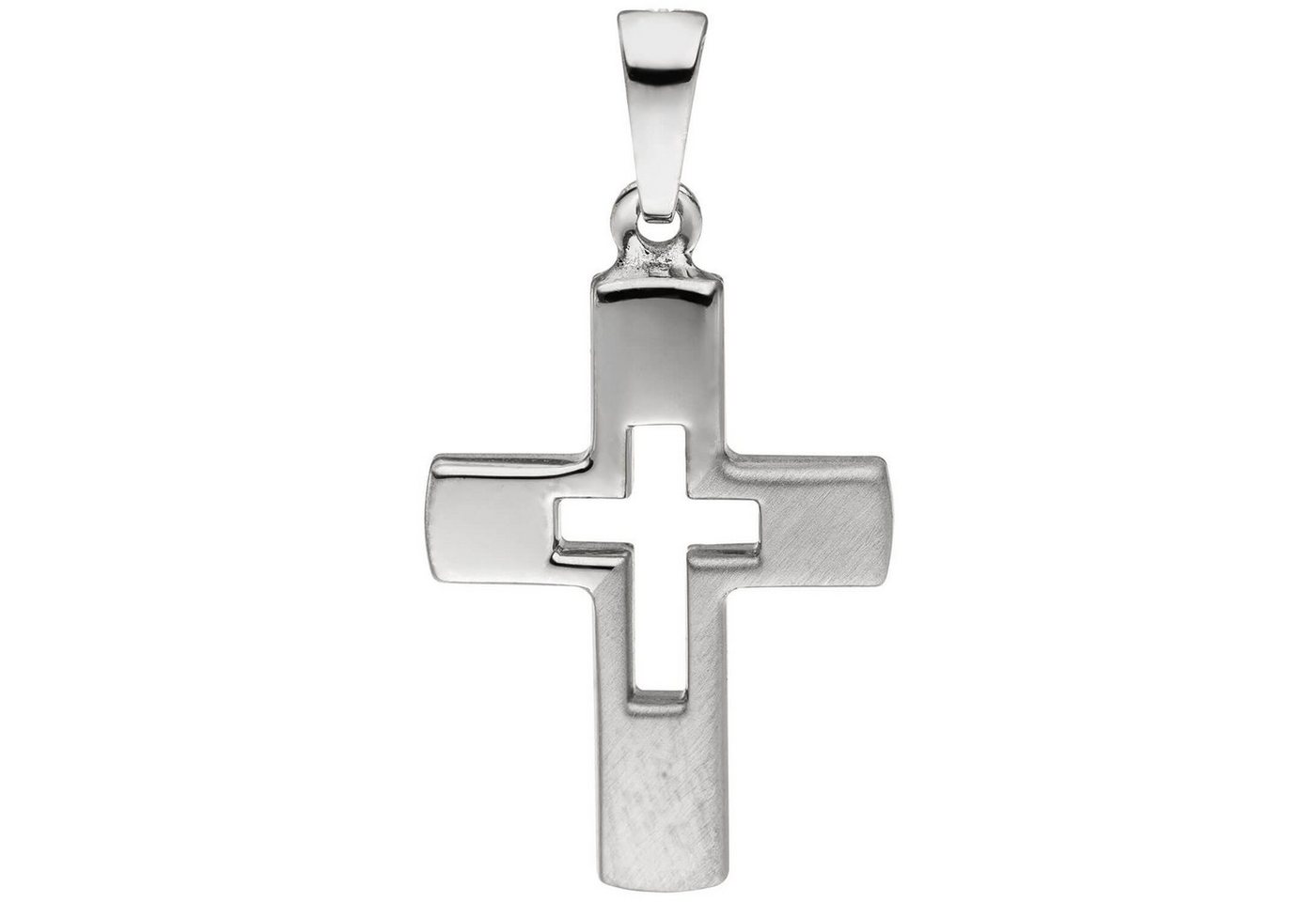 Schmuck Krone Kettenanhänger Anhänger Ausschnitt Kreuz im Kreuz aus 925 Silber, rhodiniert und teilmatt, Silber 925 von Schmuck Krone