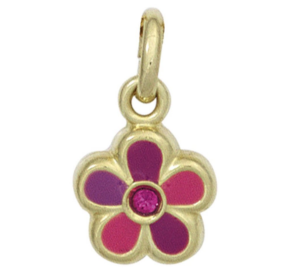 Schmuck Krone Kettenanhänger Anhänger Blume Blümchen aus 333 Gold Gelbgold rot pink lackiert Kinder, Gold 333 von Schmuck Krone