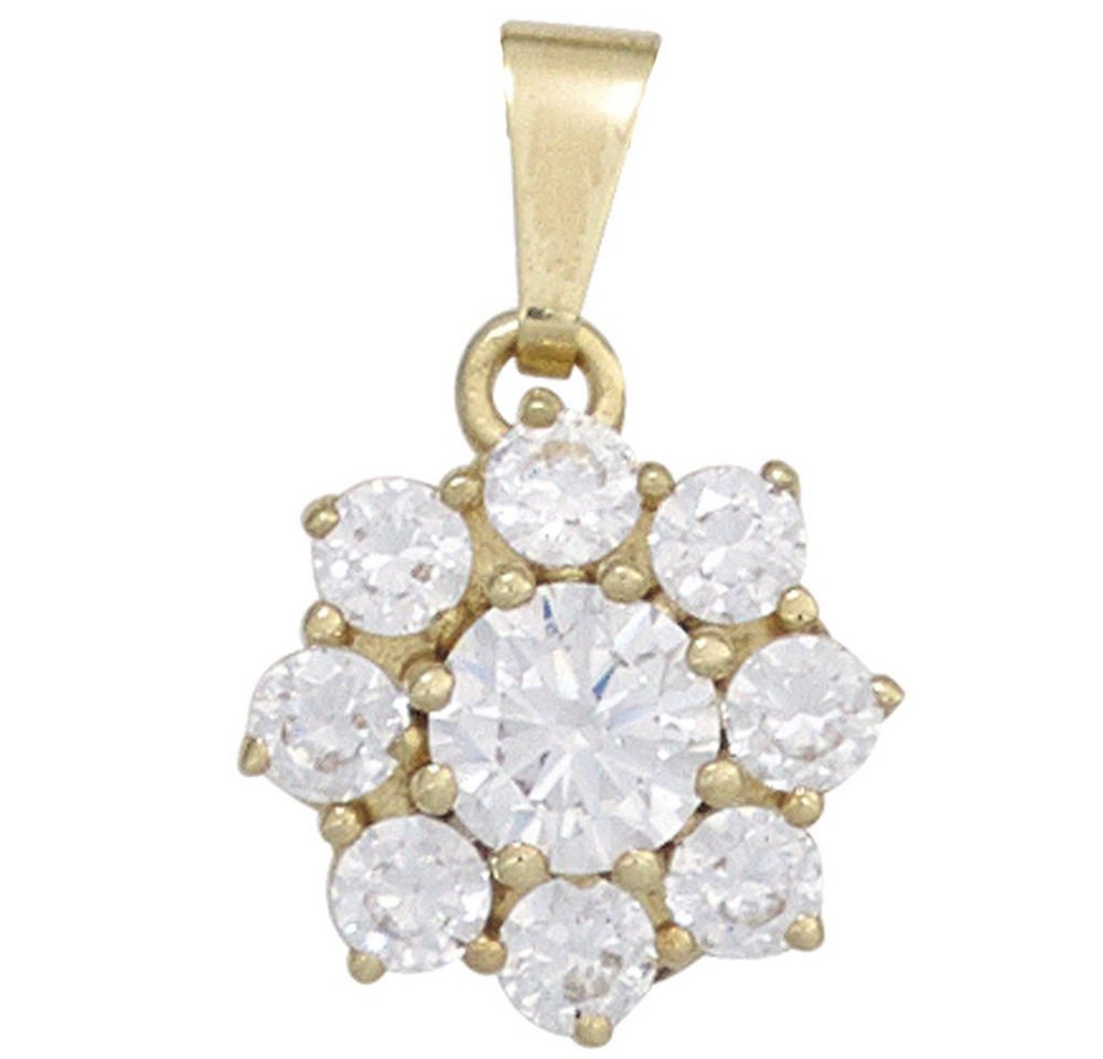 Schmuck Krone Kettenanhänger Anhänger Blume aus 9 Zirkonia, 375 Gelbgold, Gold 375 Schmuck Krone Kettenanhänger Anhänger Blume aus 9 Zirkonia, 375 Gelbgold, Gold 375 von Schmuck Krone