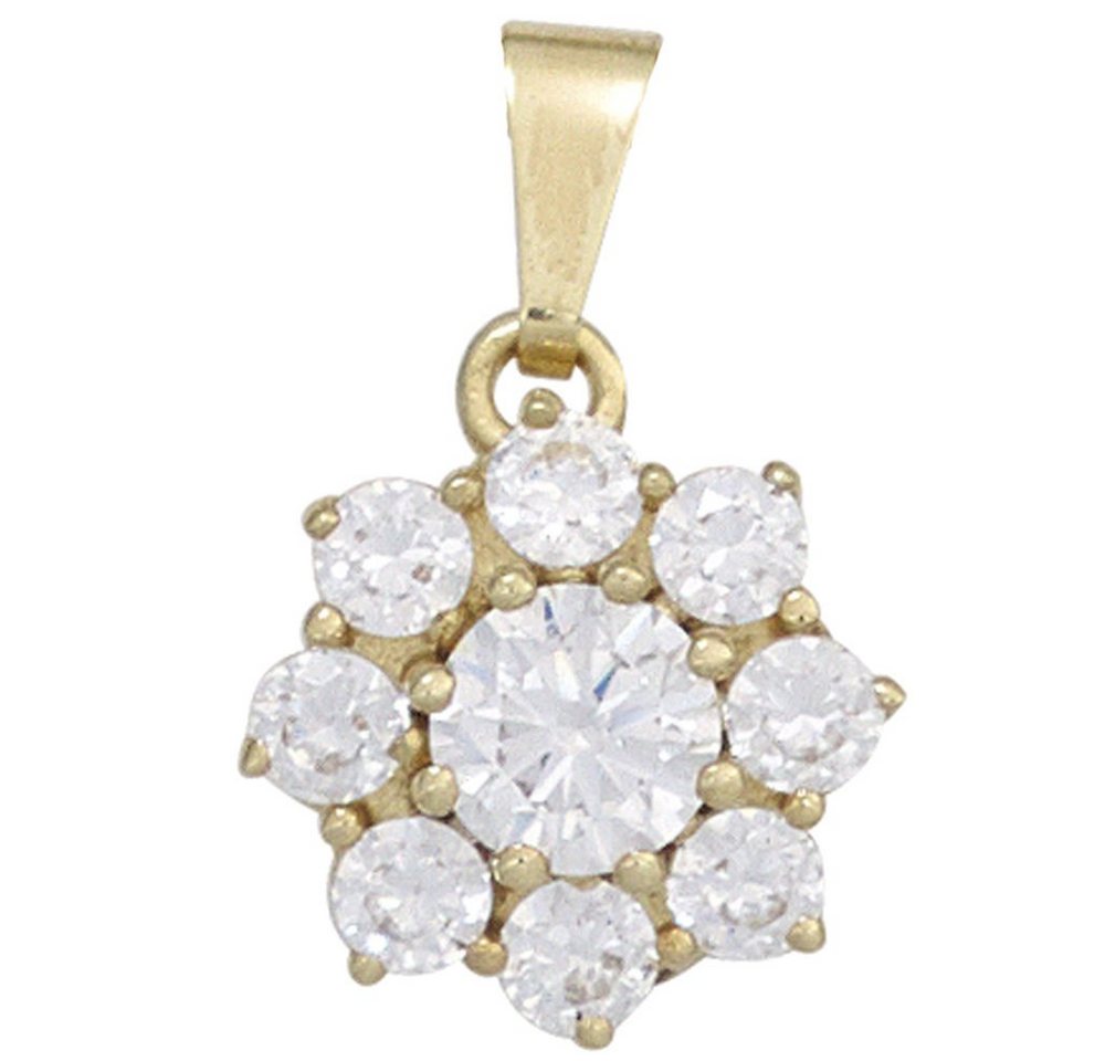 Schmuck Krone Kettenanhänger Anhänger Blume aus 9 Zirkonia weiß 375 Gold Gelbgold Halsschmuck Goldanhänger, Gold 375 von Schmuck Krone