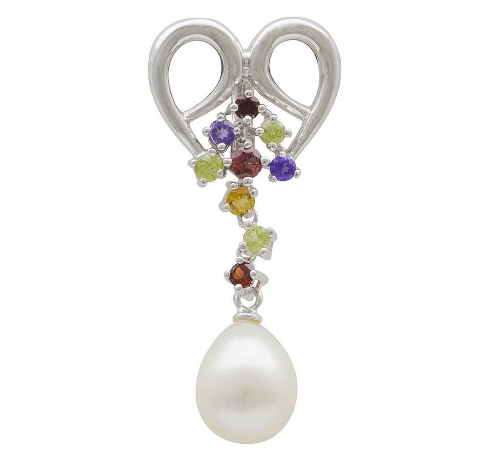 Schmuck Krone Kettenanhänger Anhänger Einhänger Süßwasser Perle & multicolor Edelsteine 925 Silber Damen, Silber 925 von Schmuck Krone