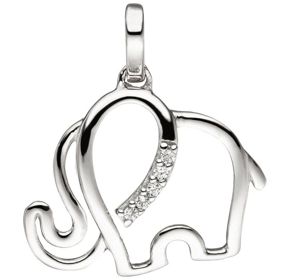 Schmuck Krone Kettenanhänger Anhänger Elefant Silhouette mit weißen Zirkonia am Ohr 333 Gold Weißgold, Gold 333 von Schmuck Krone